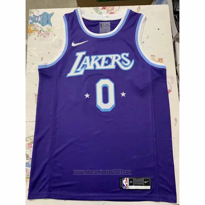 Camiseta Los Angeles Lakers Russell Westbrook #0 Ciudad 2021-22 Violeta